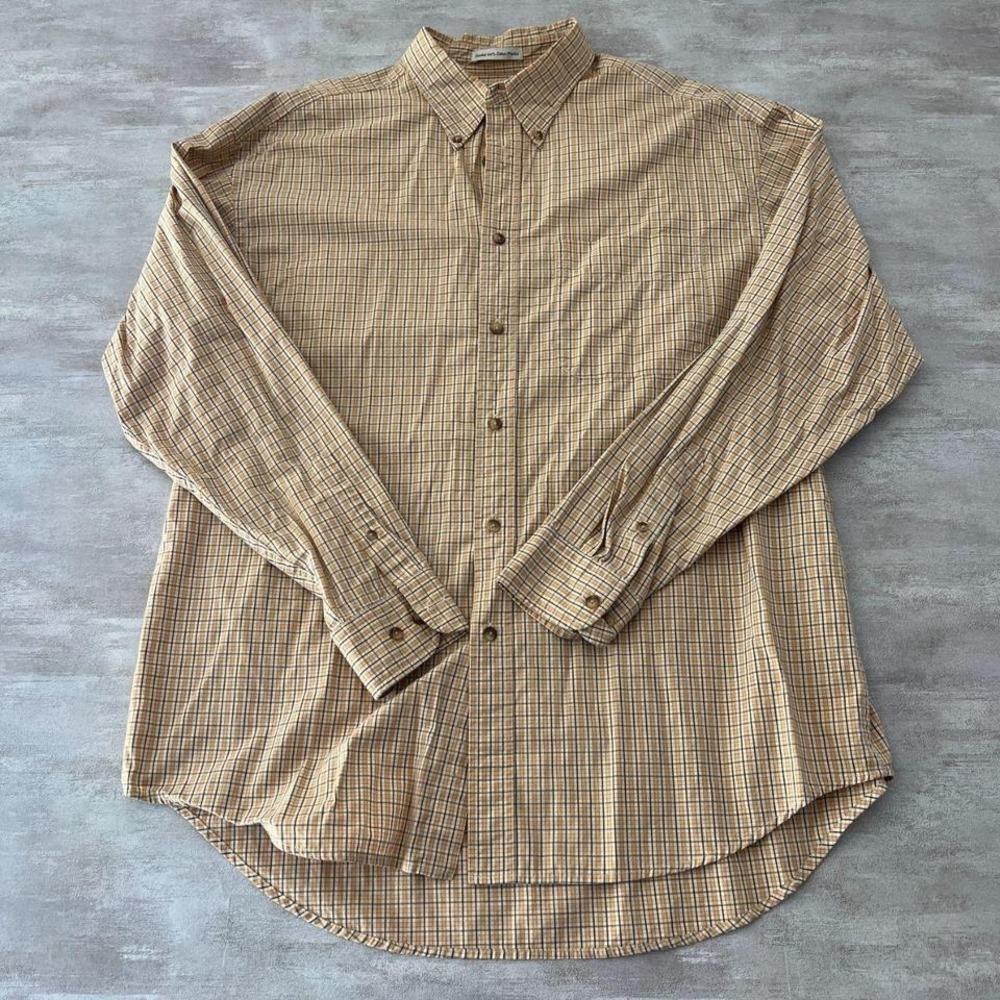Gap Mens large checkered yellow plaid long sleeve button down shirt 100% cotton
